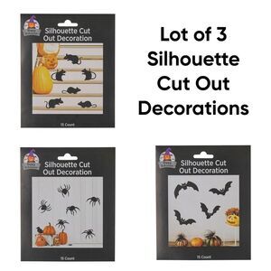 Lot of 3 Halloween Silhouette Cut Out Wall Window Party Decor Spiders Bats Mice